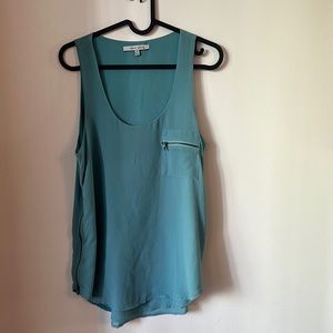 Blue chiffon tank top with functional side zippers